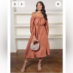 ASTR The Label Dress Womens Warm Brown Cassian Long Sleeve Midi Fall Style L NWT